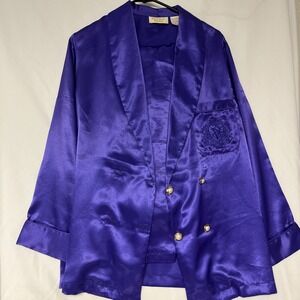 Vtg Victoria's Secret Gold Label double breasted pajamas Sz S Purple Satin Crest